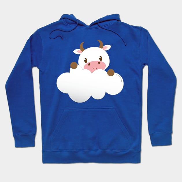 Cute Baby Cow on a Cloud Hoodie by Zennic Designs